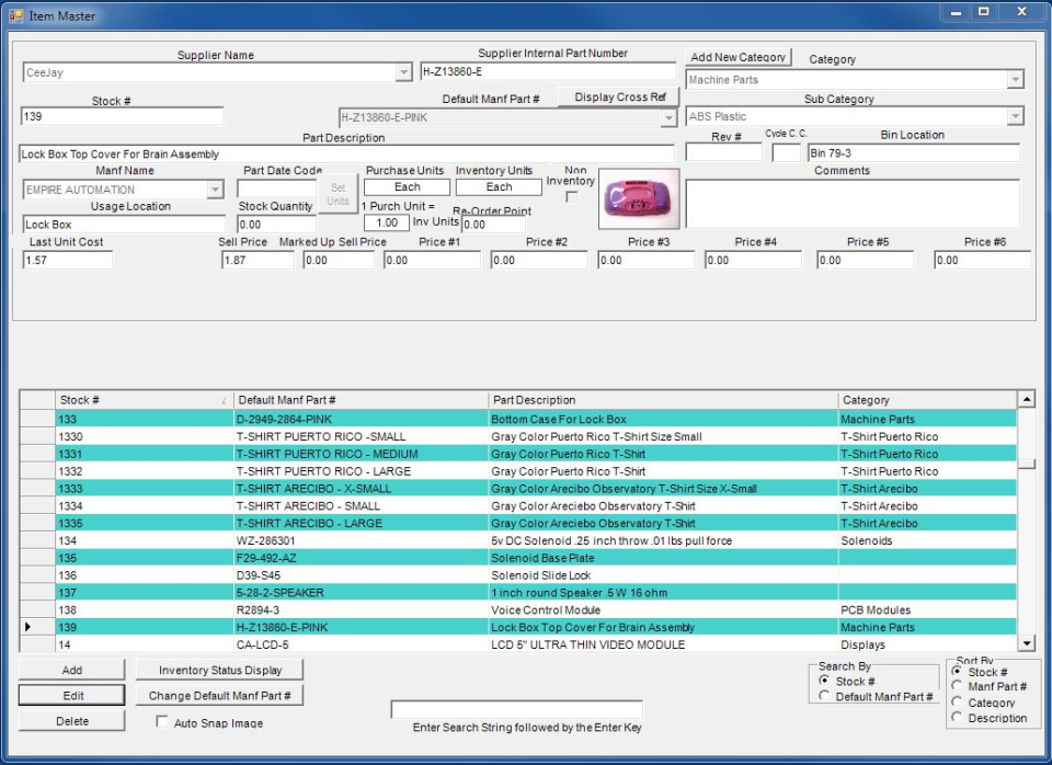 screenshot of Visual Inventory Control